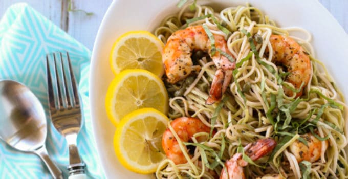 Creole Shrimp with Lemon Basil Pasta | Delicious Creole Spicy Shrimp atop a tangy lemon pasta, a perfect blend of flavors and textures! Serve for dinner at the beach or any poolside gathering. A wonderful simple treat for all! Yum! | WorldofPastabilities.com