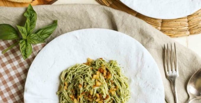 Pecan Pesto with Garlicky Breadcrumbs | One of the best EVER! recipes. The garlicky breadcrumbs with lemon zest make the dish. Serve alone or with grilled shrimp or salmon. | WorldofPastabilities.com