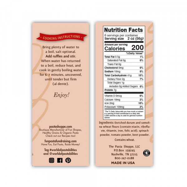 tri color pasta ruffles nutrition facts