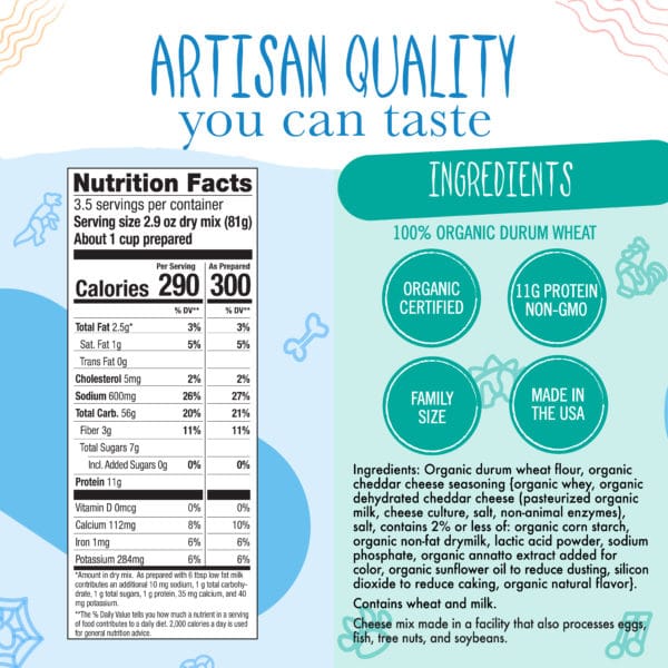 Nutrition Facts and Ingredients for Organic Princess Mac and Cheese Pasta