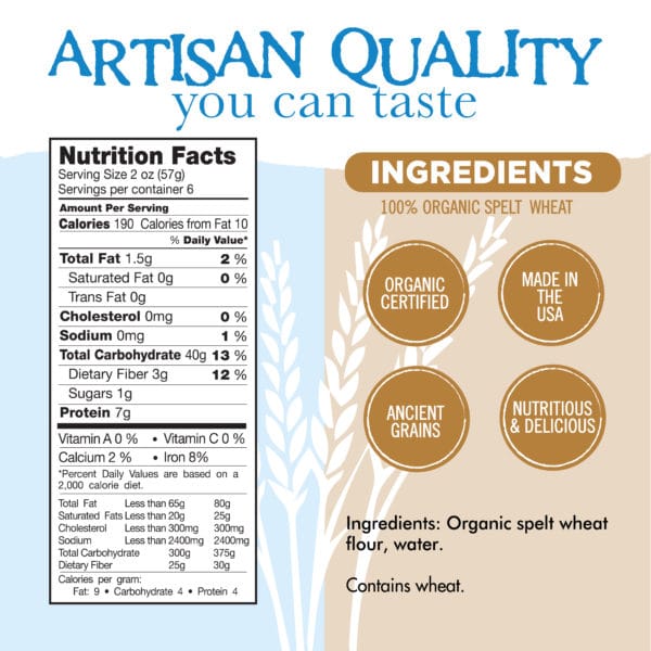 Nutrition Facts and Ingredients for Spelt Pasta