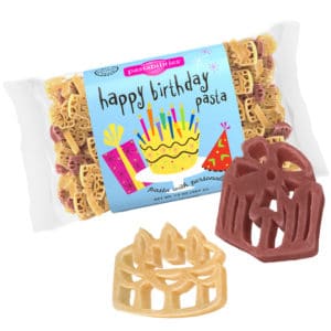 Happy Birthday Pasta Bag with pasta pieces