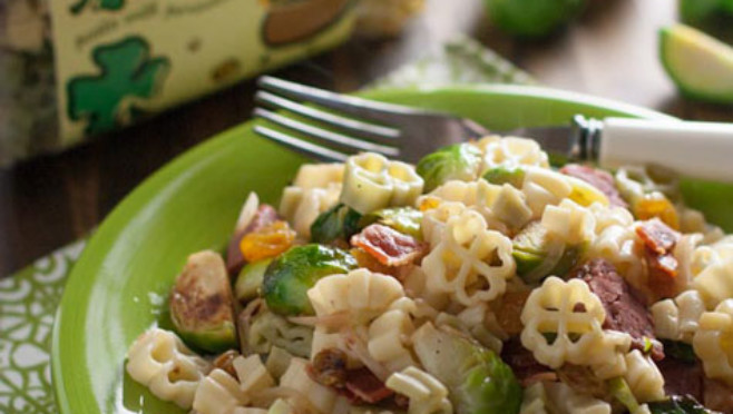 Bacon Brussels Sprout and Corne Beef Pasta | WorldofPastabilities.com