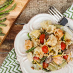 Boursin Pasta with Oven Roasted Veggies | Simple recipe with sweet roasted veggies and a creamy sauce of Garlic and Herb Boursin Cheese...will become a favorite! Delicious side with grilled meats! | WorldofPastabilities.com