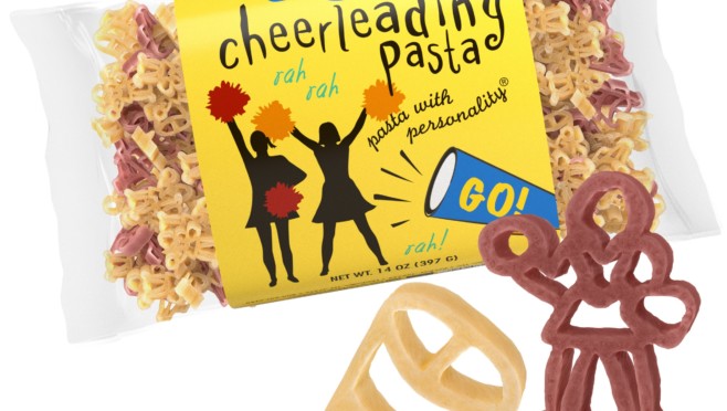 Cheerleading Pasta Bag with pasta pieces