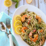Creole Shrimp with Lemon Basil Pasta | Delicious Creole Spicy Shrimp atop a tangy lemon pasta, a perfect blend of flavors and textures! Serve for dinner at the beach or any poolside gathering. A wonderful simple treat for all! Yum! | WorldofPastabilities.com