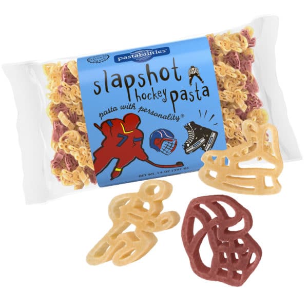 Slapshot Hockey Pasta Bag with pasta pieces