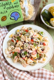 Hail Mary Tailgate Pasta Salad | Simple Pasta Salad using ingredients from your fridge and pantry! Delicious and easy for any tailgate party! Yum! | WorldofPastabilities.com