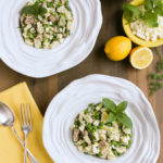 Light and Herby Mediterranean Pasta Salad | Lemon, Feta, and Fresh Chopped Herbs make this a light and delicious side dish! A tangy vinaigrette dressing ties it all together...yum! Great with any grilled meats or seafood! | WorldofPastabilities.com