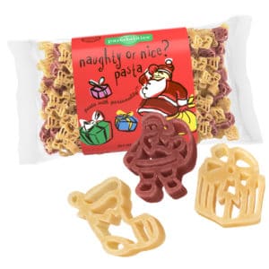 Naughty or Nice Pasta Bag with pasta pieces