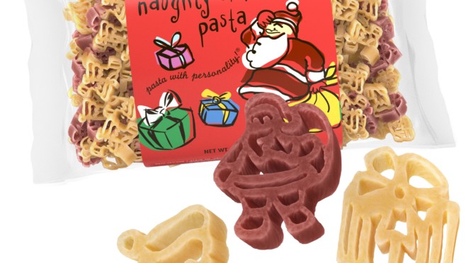 Naughty or Nice Pasta Bag with pasta pieces