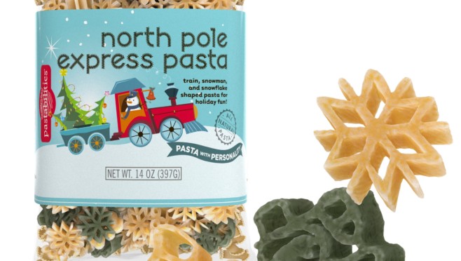 North Pole Express Pasta Bag with pasta pieces