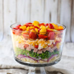 Nine Layer Pasta Salad | Nine layers of fresh textures and flavors combine to make a delicious pasta salad! A beautiful presentation that will wow your guests. Simple and Yum! | WorldofPastabilities.com