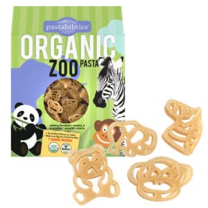Organic Zoo Pasta with pasta pieces showing zoo animal shapes
