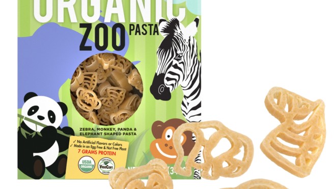Organic Zoo Pasta with pasta pieces showing zoo animal shapes