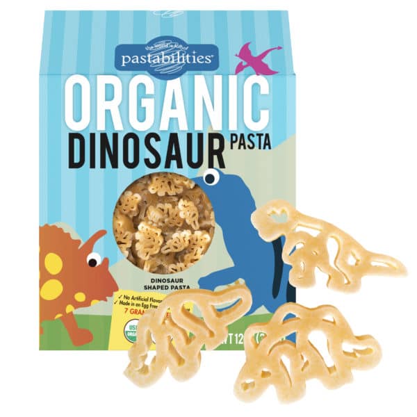 Organic Dinosaur Pasta Box with pasta pieces
