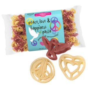 Peace, Love, and Happiness Pasta Bag with pasta pieces