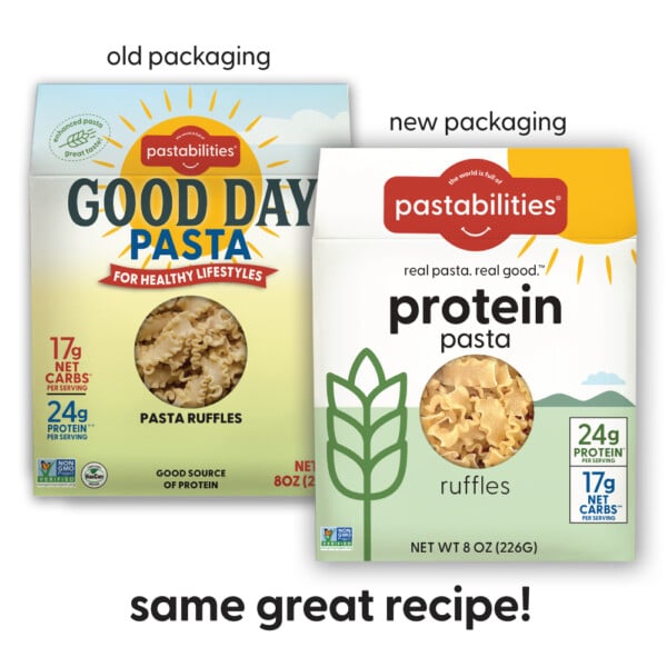 Protein Pasta Old and New packaging