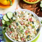 Pasta Slaw | BBQ's favorite side just got better! Pasta, cabbage, peppers, celery, etc plus a sweet and tangy sauce - it's a Wow! } WorldofPastabilities.com