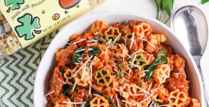 Pasta with Spicy Sausage and Tomato Cream Sauce with Pasta Bag