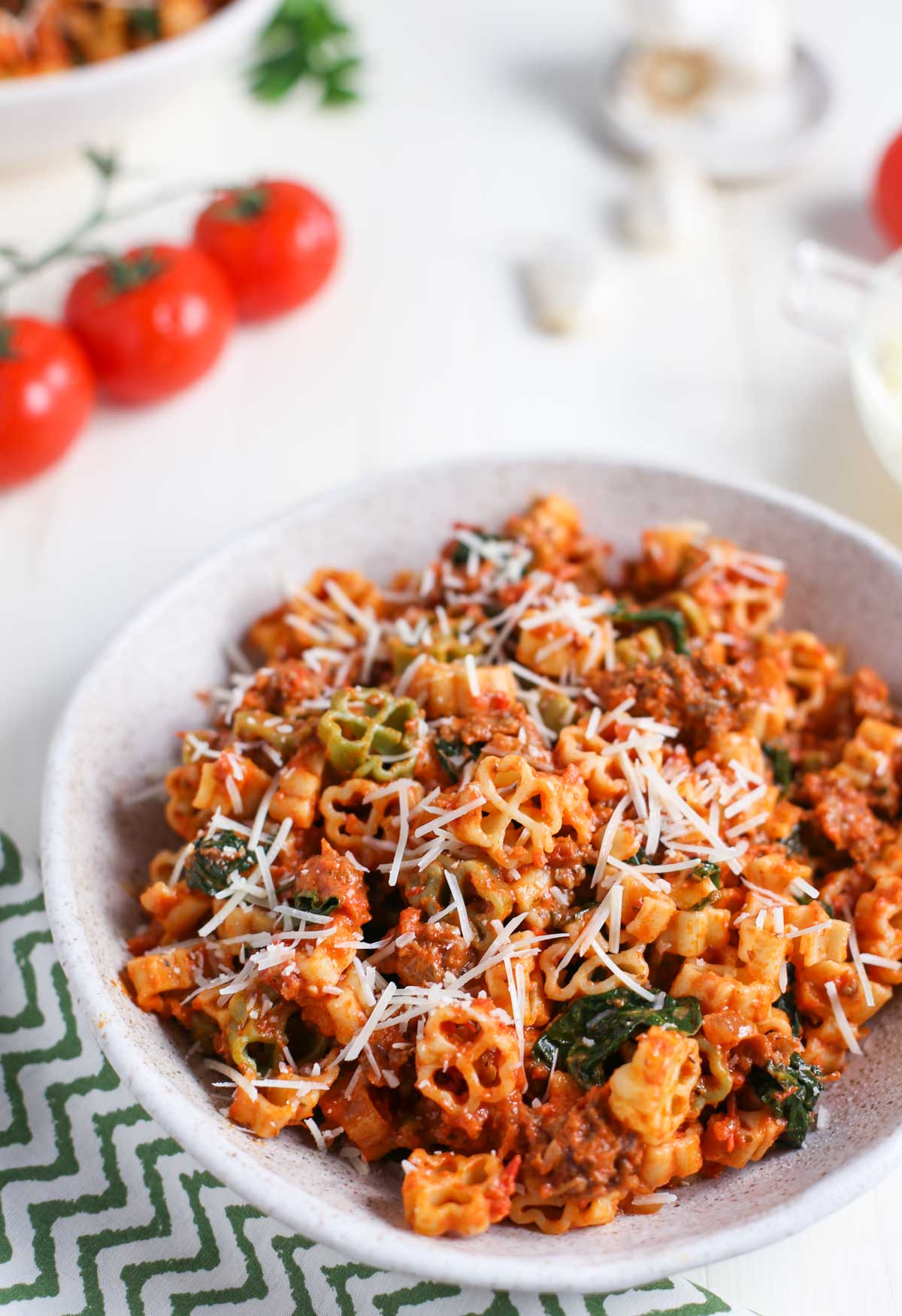 good luck pasta with spicy sausage and tomato cream sauce