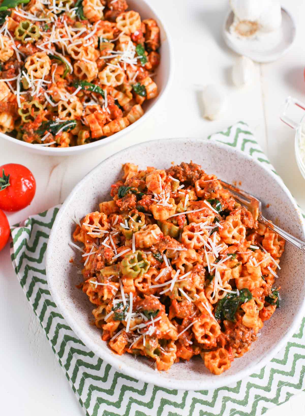 good luck pasta with spicy sausage and tomato cream sauce