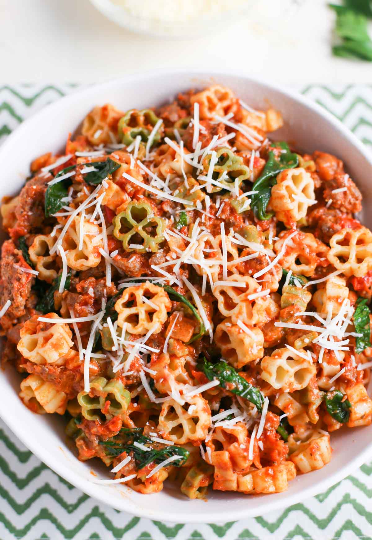 good luck pasta with spicy sausage and tomato cream sauce