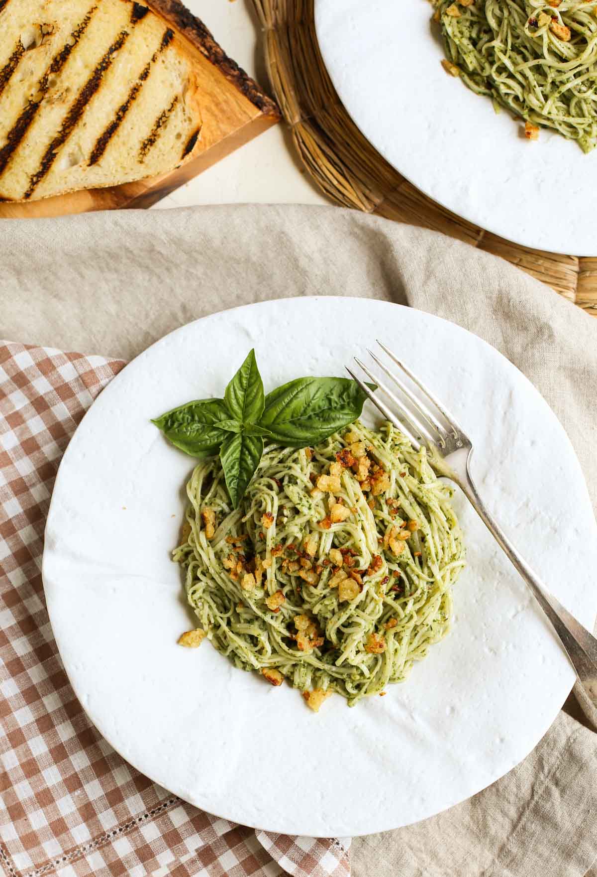 Pecan Pesto with Garlicky Breadcrumbs | One of the best EVER! recipes. The garlicky breadcrumbs with lemon zest make the dish. Serve alone or with grilled shrimp or salmon. | WorldofPastabilities.com
