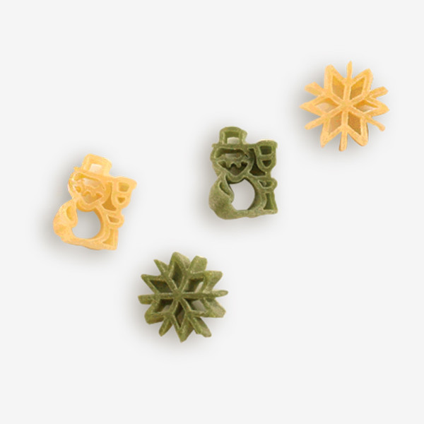 Snowman- snowflakes Pasta Shapes used in our snowman pasta has been a best seller for years! Shop NOW!