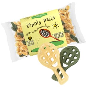 Tennis Pasta Bag with pasta pieces