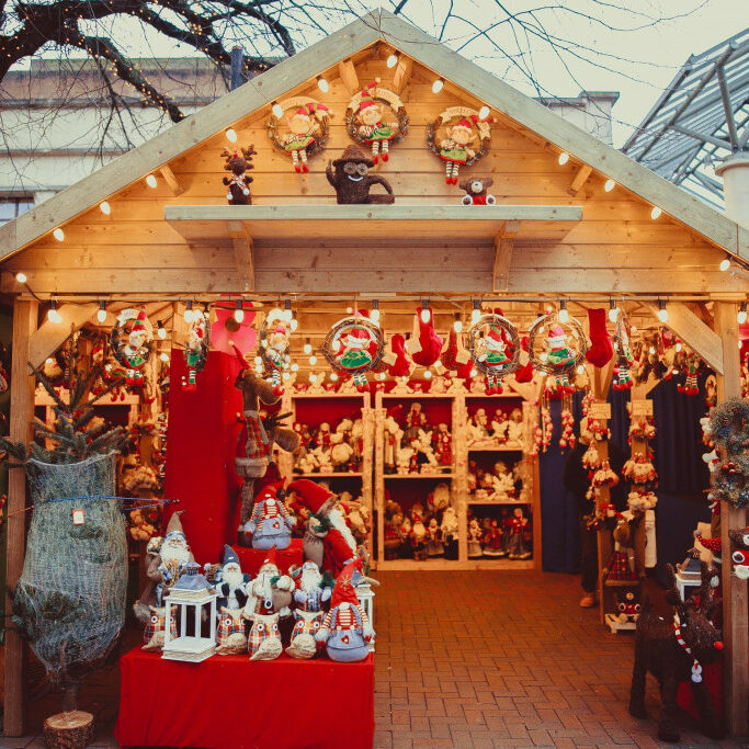 christmas store filled with santa clause decorations