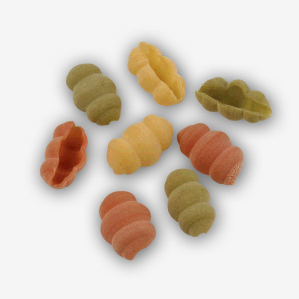 Our Italian Inspired Seashells (Conchiglie) Tri-Color Pasta is pressed through bronze dies & dried slowly. The twists & turns are beautiful & delicious!