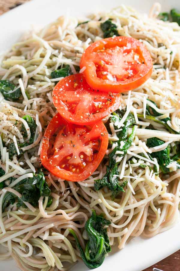 Angel Hair Pasta with Garlic and Spinach