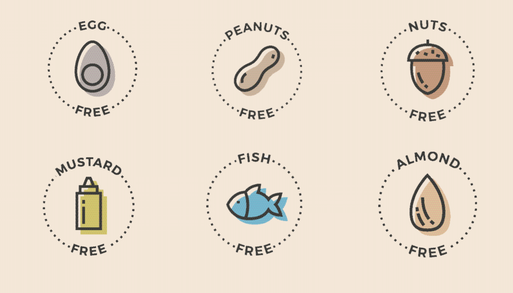 Egg Free Nut Free Horizontal egg-free, nut-free, peanut-free, mustard-free, fish-free, almond-free