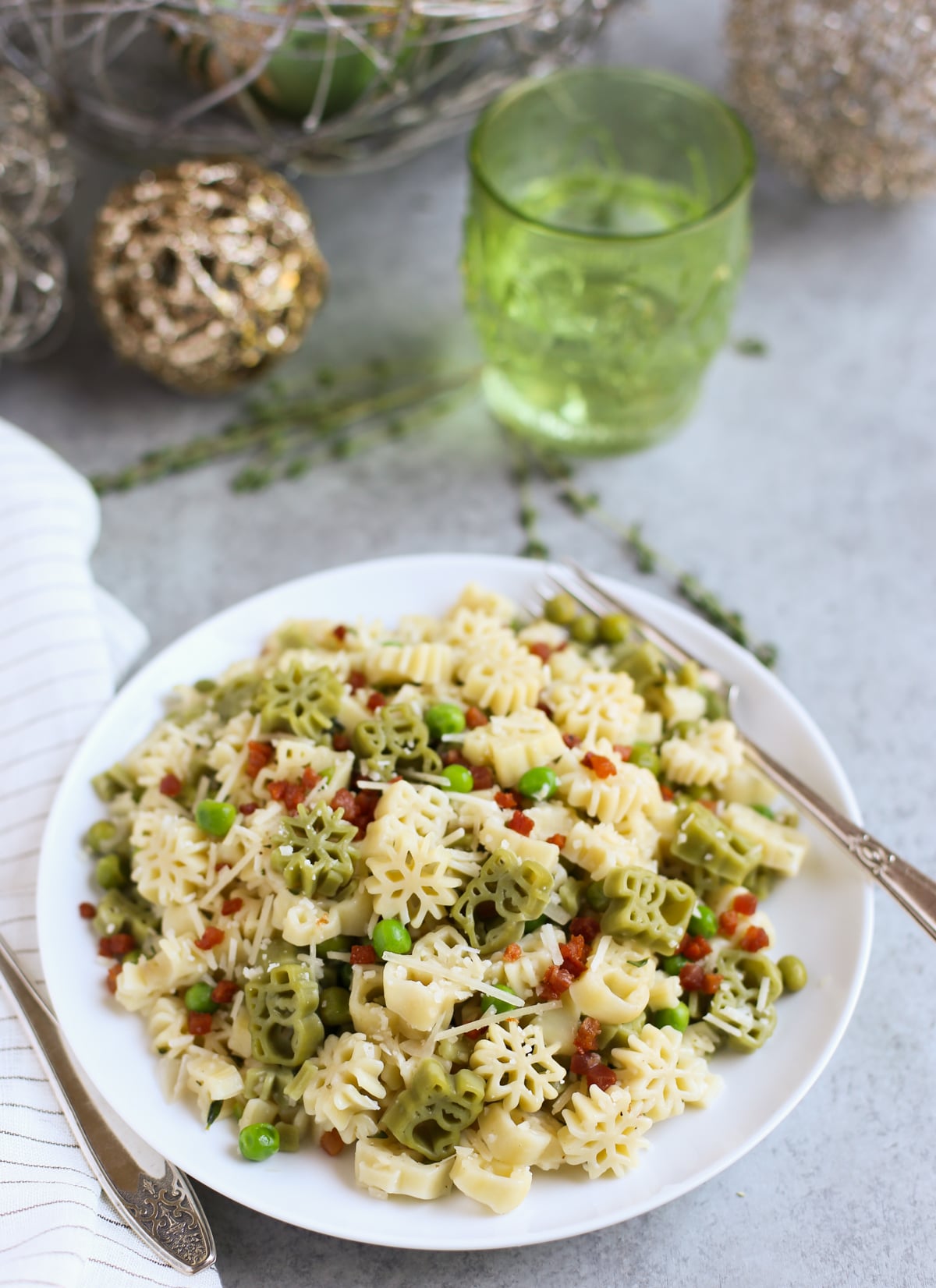 Snowman Pasta with Crispy Pancetta Peas and Parmesan | World of Pastabilities